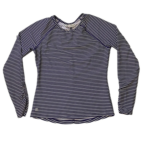 Athleta Other - ATHLETA Gardenia Grove Striped Blue & White Long Sleeve Rash Guard Swim Top